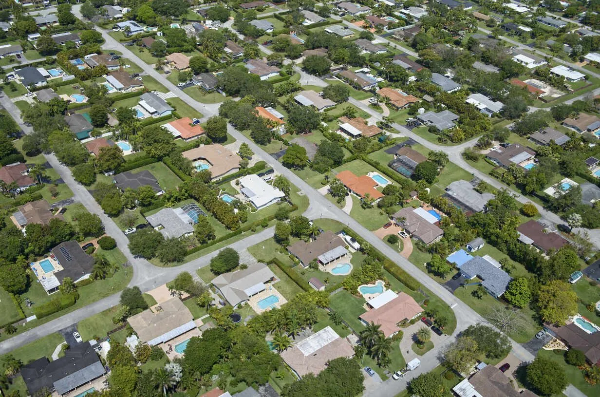 An aerial view of a residential service territory